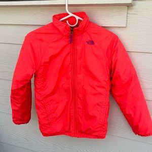 The North Face insulated neon orange & pink jacket in EUC.  Size medium (10/12)
